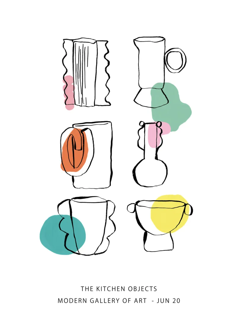 Oggetti decorativi per la cucina - Line Art a colori poster da Peaches Art Prints