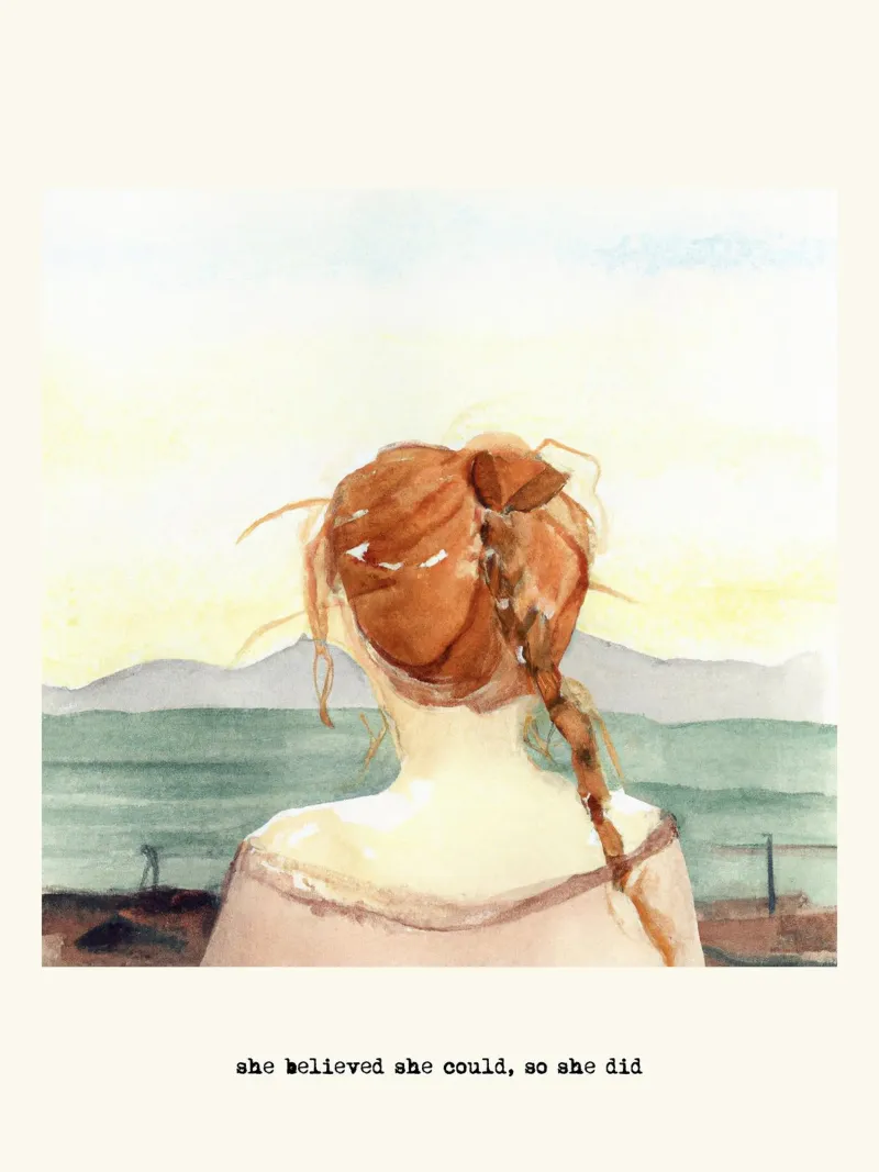 Sie glaubte, sie könnte es, also tat sie es. Zitat, Ginger Girl Leinwand mit Schattenfugenrahmen von Peaches Art Prints