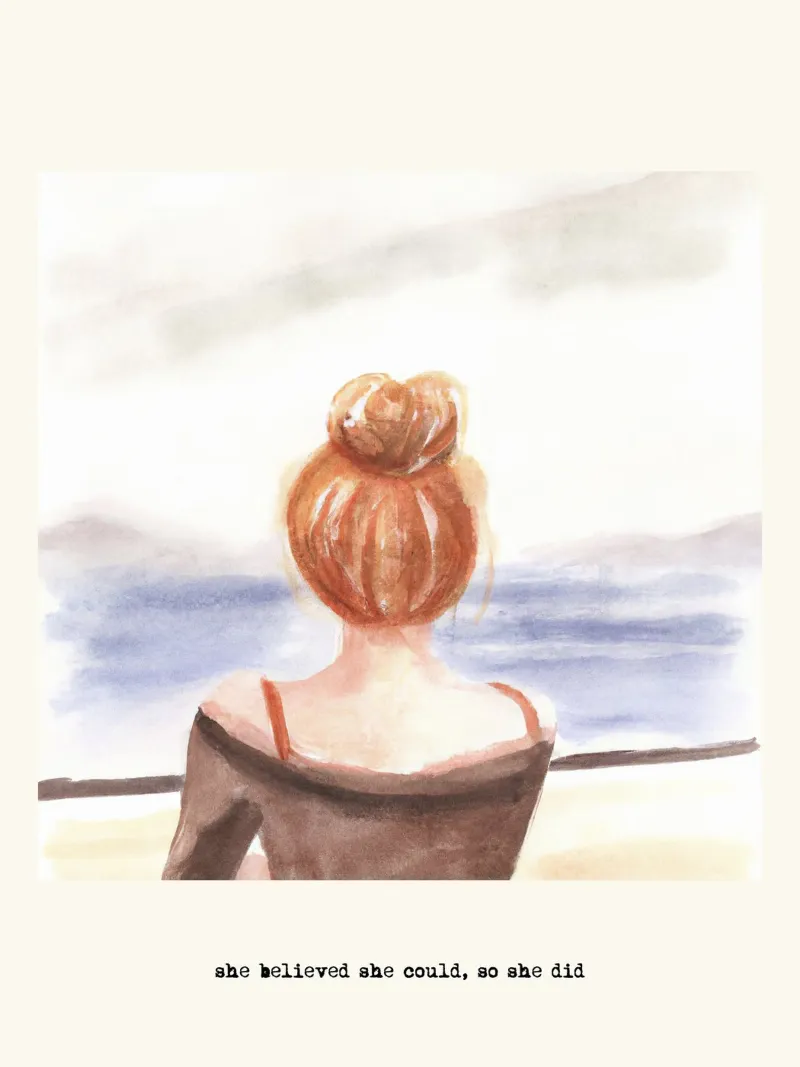Sie glaubte, sie könnte es, also tat sie es. Zitat, Frau, Mädchen Poster mit Holzrahmen von Peaches Art Prints