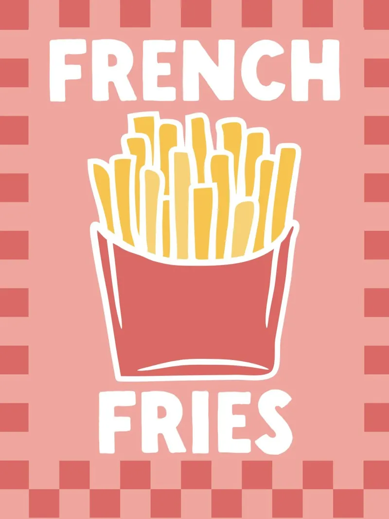 Patatine fritte - Illustrazione di cucina poster con telaio in legno da Peaches Art Prints