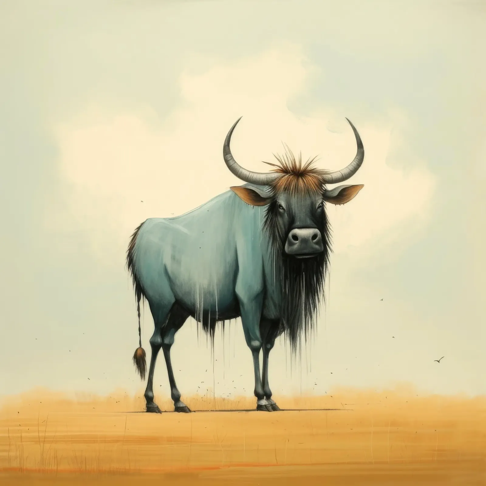 Minimal Wildebeest 2 acryl van Minimal Animal Art