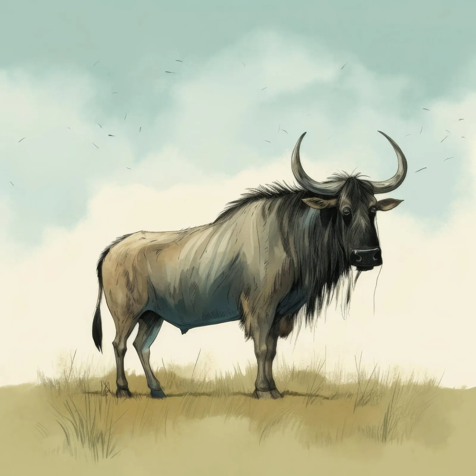 Minimal Wildebeest 1 acryl van Minimal Animal Art