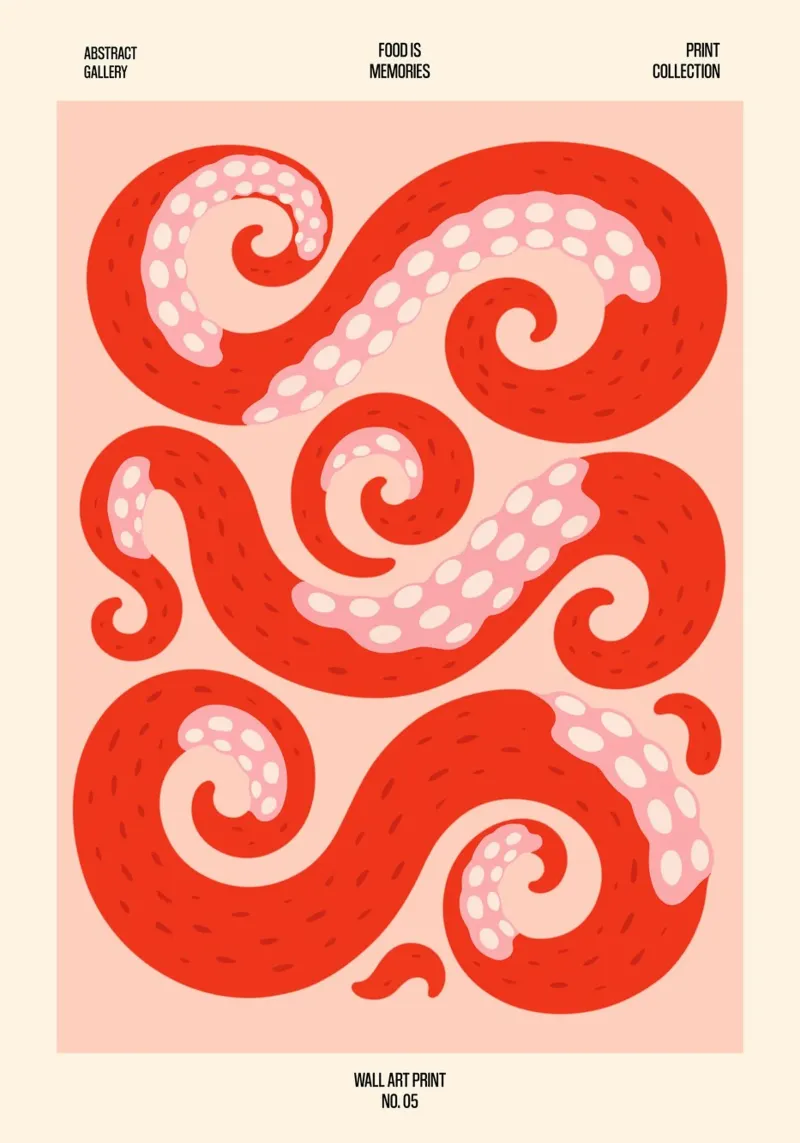 Tangled Tentacles – No. 05 poster con telaio in legno da Studio Mooodz