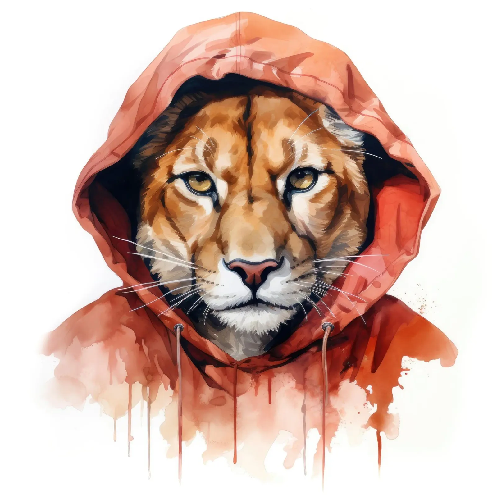 Acquerello Cartoon Cougar in felpa con cappuccio carta hahnemühle da Animal Portraits