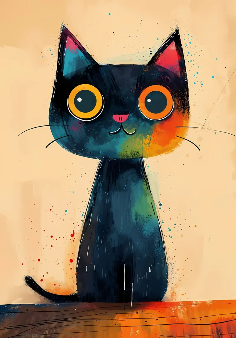 Arte dei gatti colorati poster con telaio in legno da Manh beo