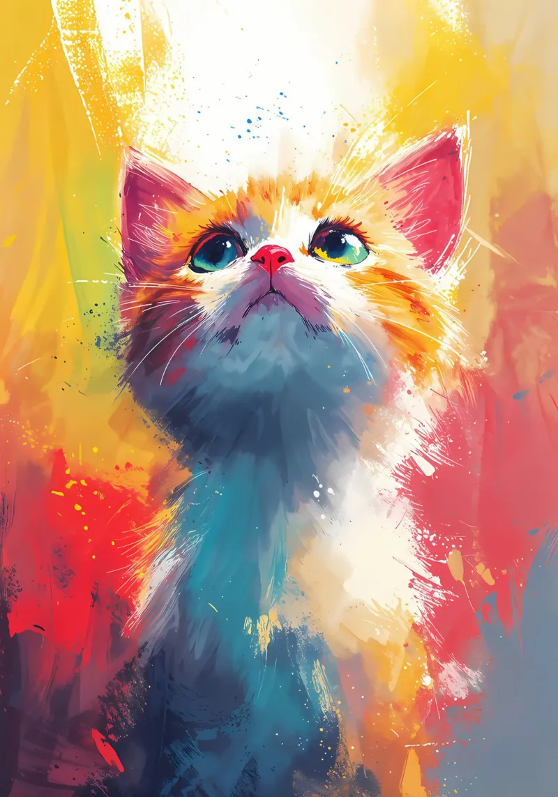 Gattino dallo sguardo colorato - Acquerello vivace poster con telaio in alluminio da Manh beo