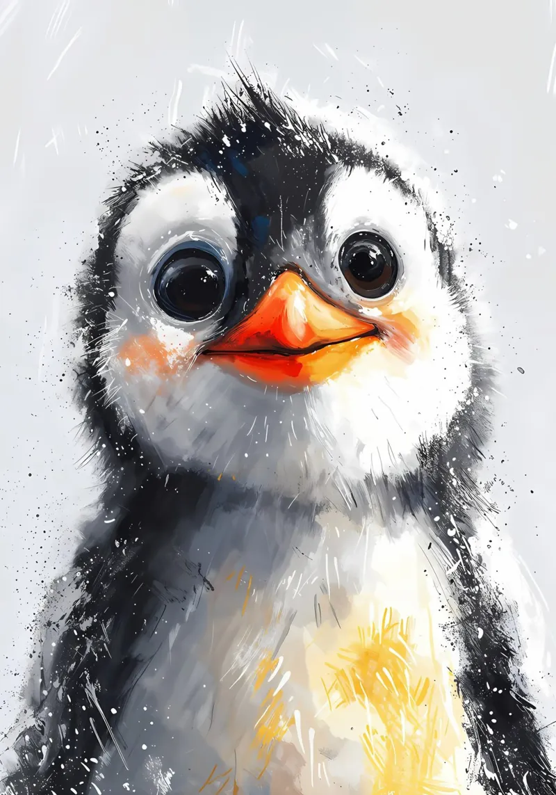 Fluffy Penguin Chick_ Verspieltheit in Person Hahnemühle von Manh beo