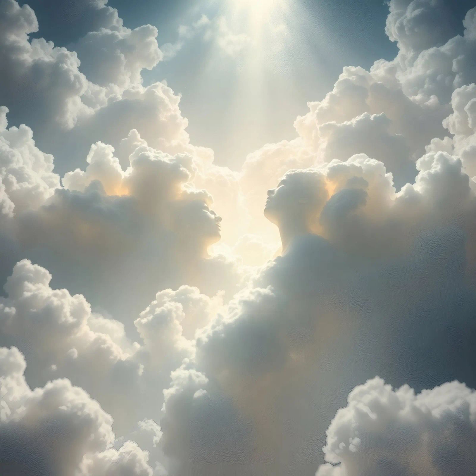 Majestätische Wolken, die vom Sonnenlicht beleuchtet werden, enthüllen eine ätherische Form Poster von DesignDoodle
