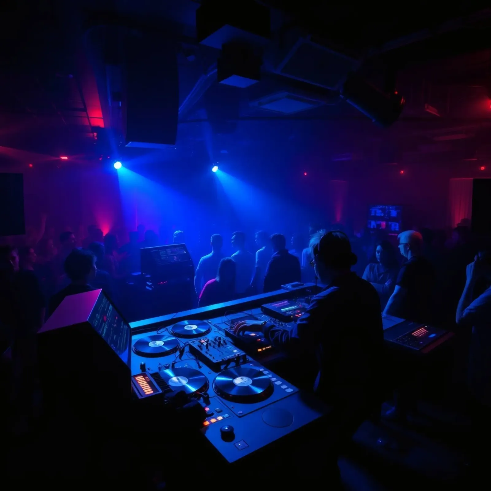 Energetisches Nachtleben in einem pulsierenden Club mit DJ-Performance Poster von DesignDoodle