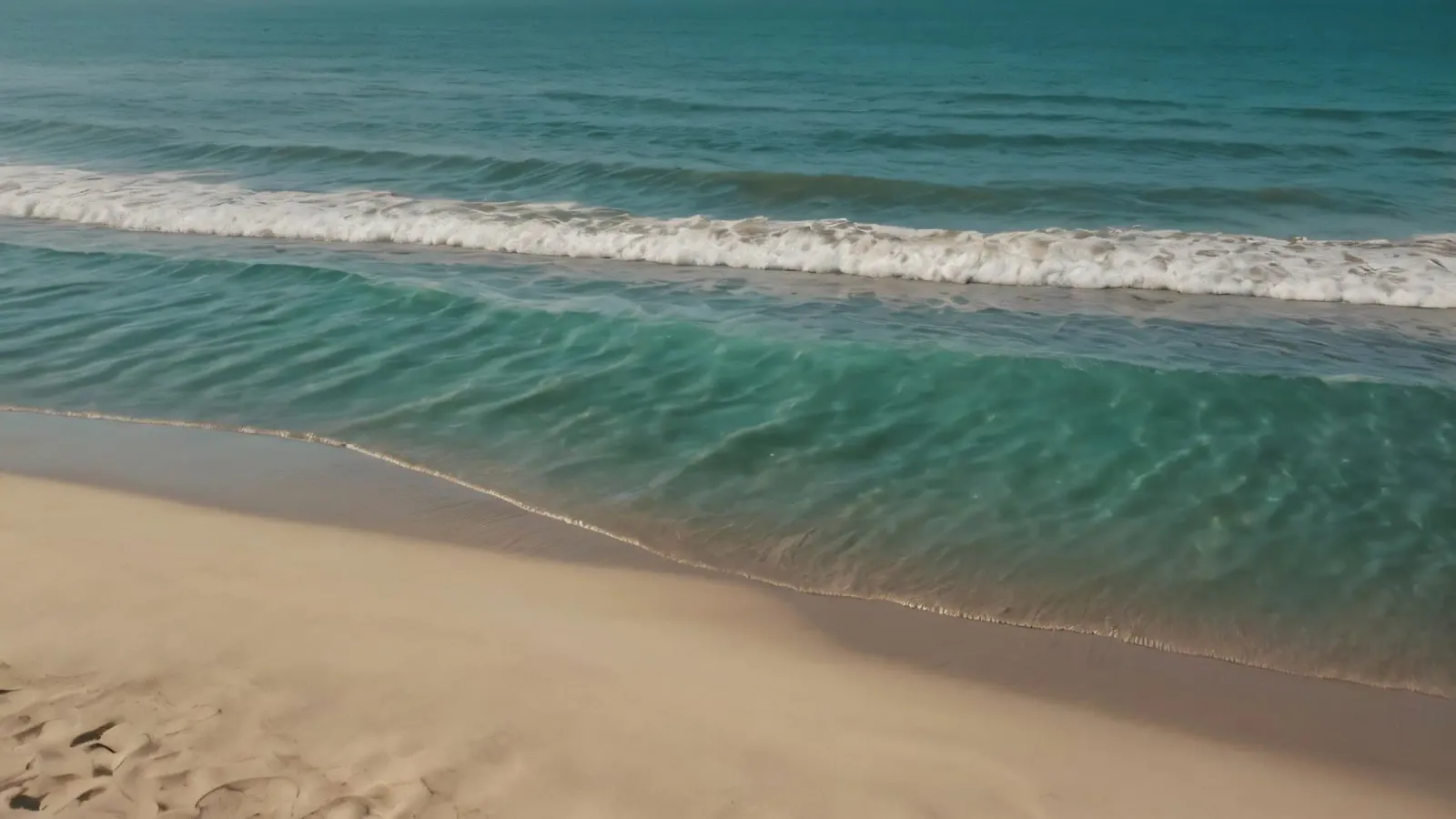 Waves gently lap the sandy shore on a bright sunny day hahnemühle by DesignDoodle