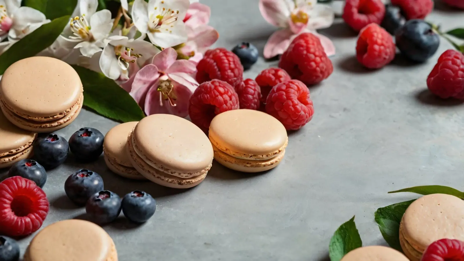 Macarons appena fatti circondati da vivaci frutti di bosco pellicola backlit da DesignDoodle