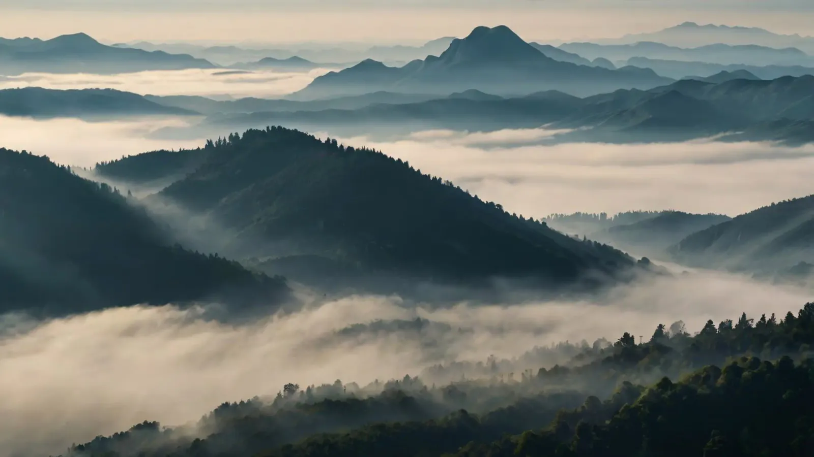 Majestic mountain range shrouded in mist canvas with Floater frame by DesignDoodle