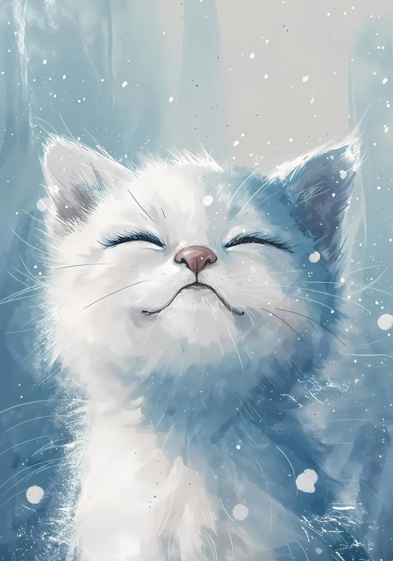 Felicità del gatto delle nevi_ Un ritratto di pace carta hahnemühle da Manh beo