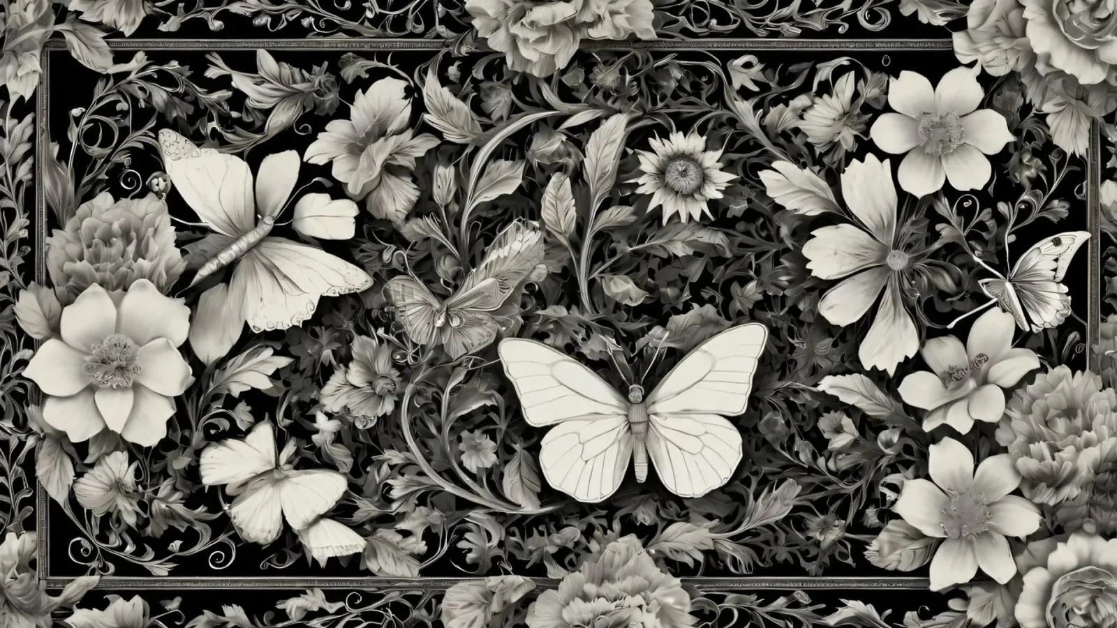 Design intricato con farfalle e fiori monocromatici. pellicola backlit da DesignDoodle