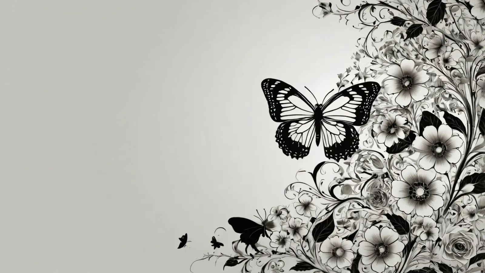 Elegante farfalla in bianco e nero tra intricati motivi floreali carta hahnemühle da DesignDoodle