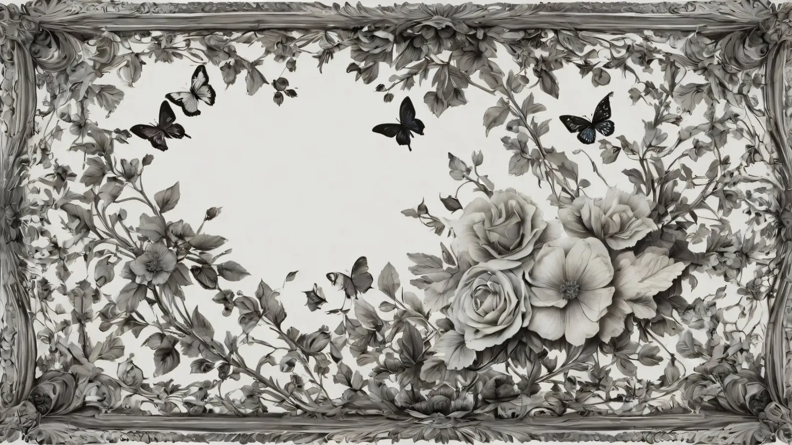 Disegno floreale con rose e farfalle all'interno di un decoro poster da DesignDoodle