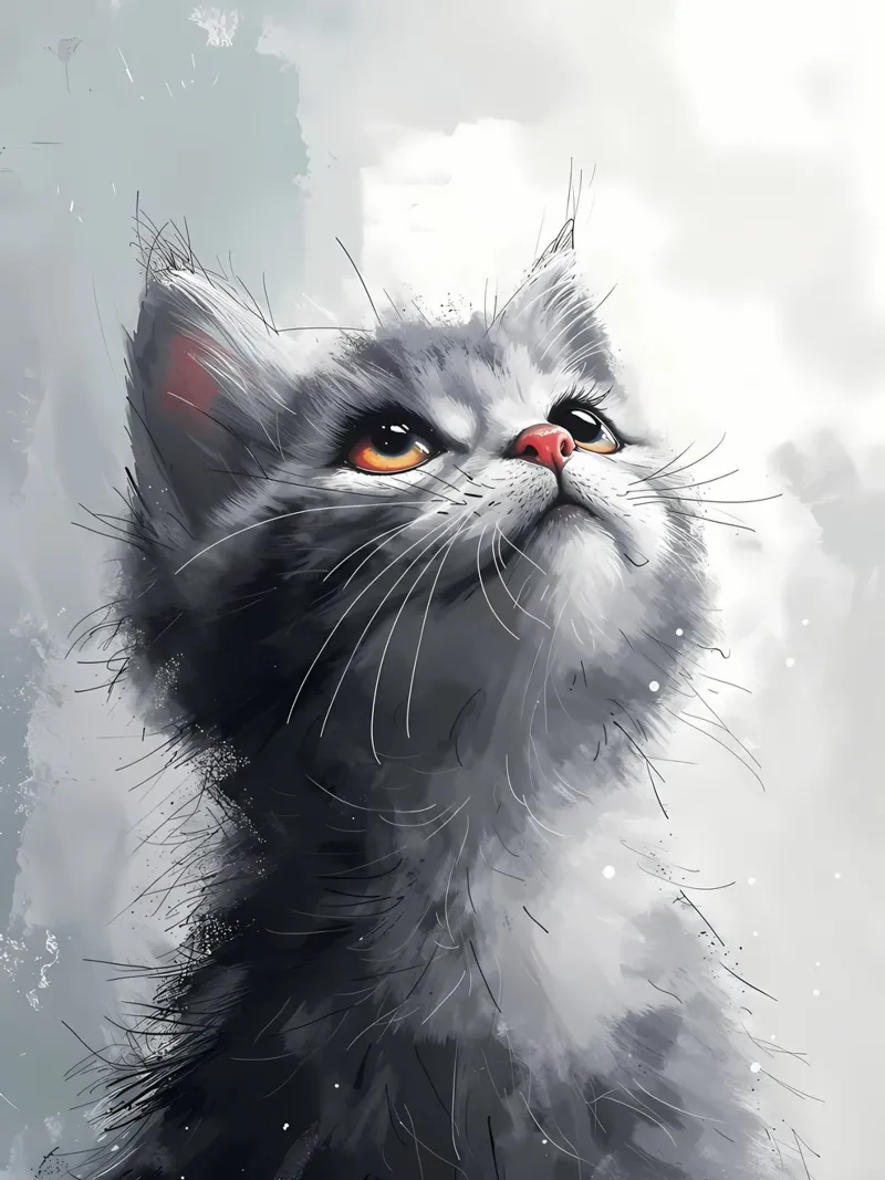 Whimsical Grey Kitten hahnemühle by Manh beo
