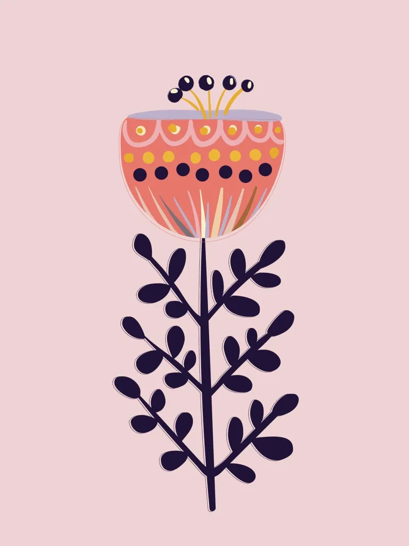 Fiore popolare scandinavo disegnato a mano con colori zuccherini tela con Cornice a cassetta da showmemars