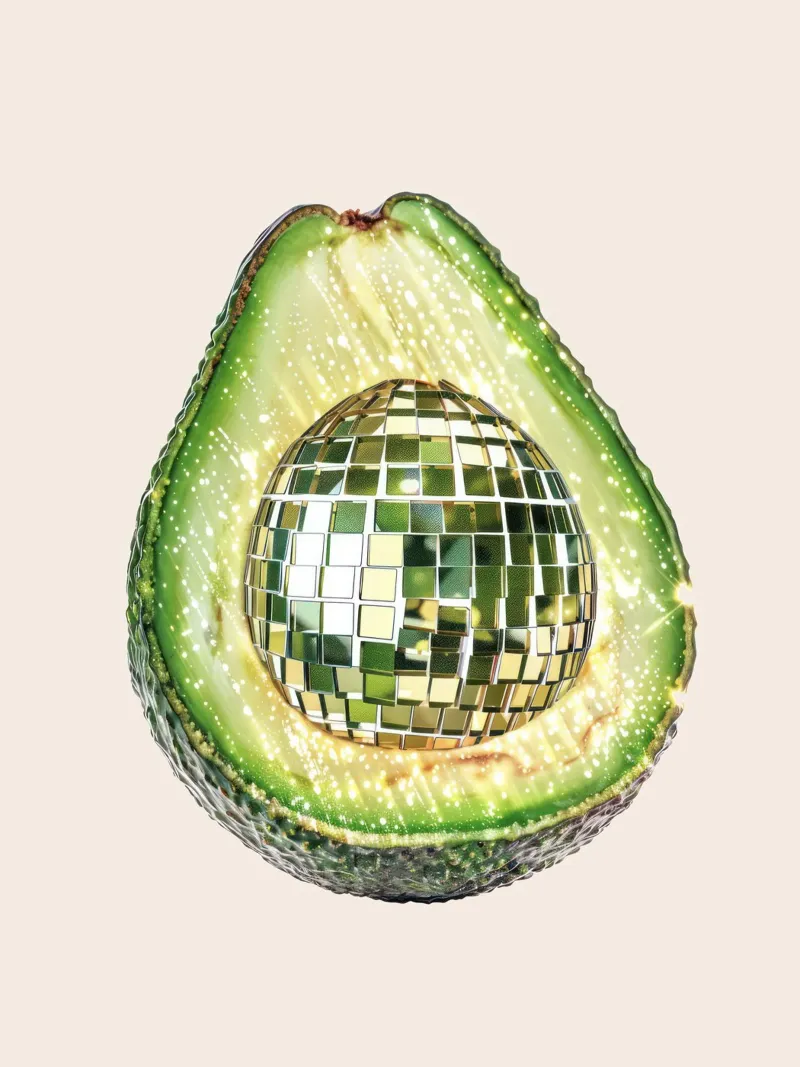 Avocado,Disco Bal Kunstvoeding canvas met Baklijst van Peaches Art Prints