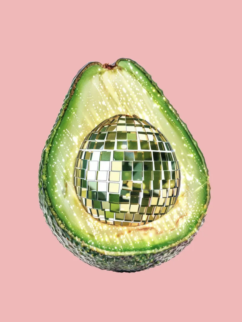 Palla da discoteca Avocado in rosa pellicola backlit da Peaches Art Prints