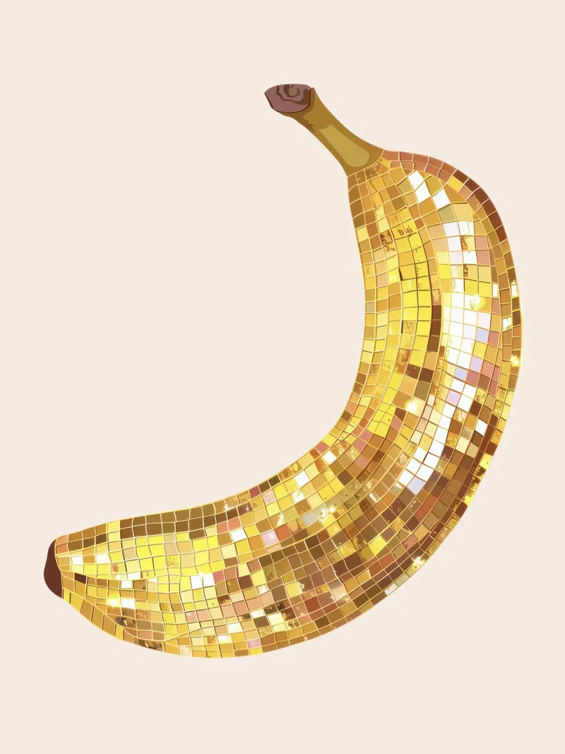 Banana Disco Ball poster con telaio in plastica da Peaches Art Prints