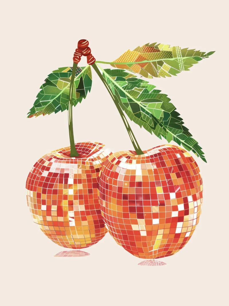 Kirschen Disco Ball Kirsche Kunst Leinwand mit Schattenfugenrahmen von Peaches Art Prints