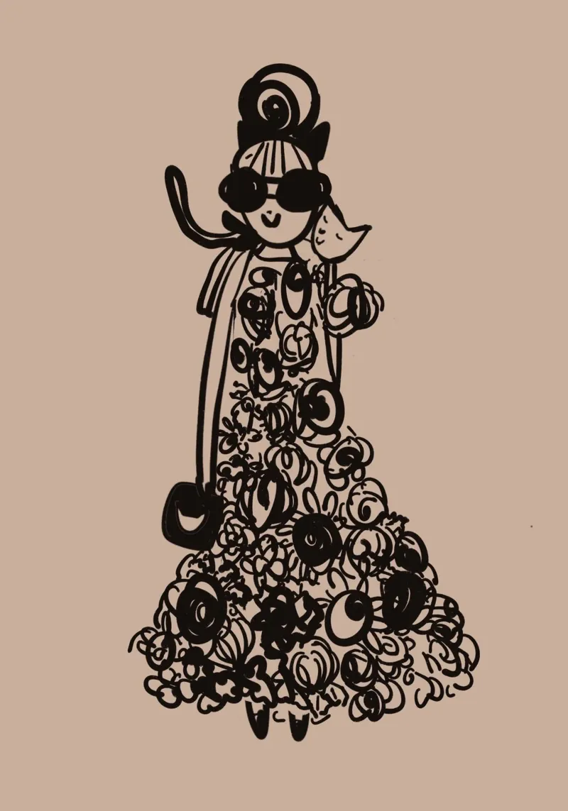 The tiny Cat Girl - floral dress hahnemühle van Gabi_Schöffel_Illustration