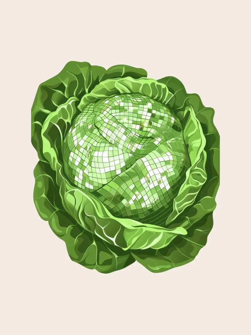 Lattuga, Disco Ball Art - Verdure poster con telaio in alluminio da Peaches Art Prints