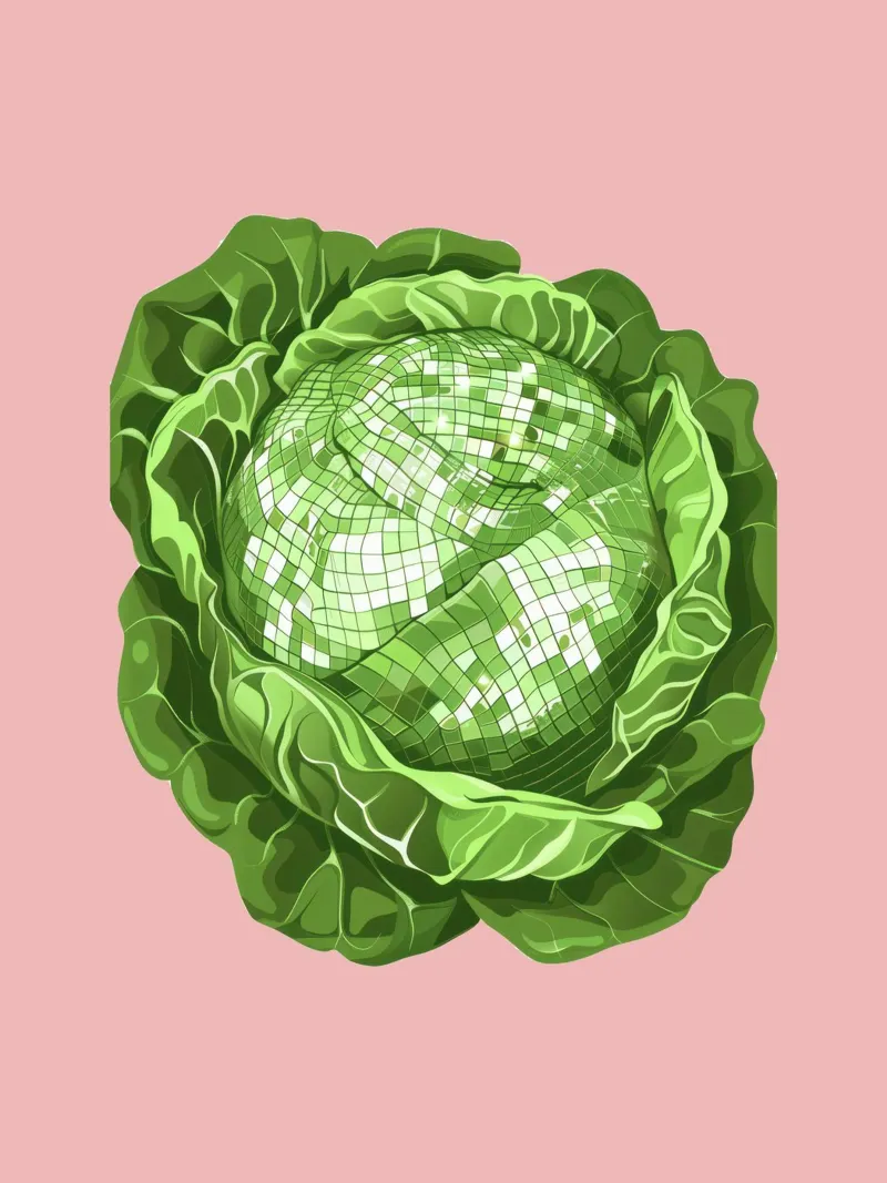Lattuga, Disco Ball Pink - Verdure poster con telaio in alluminio da Peaches Art Prints