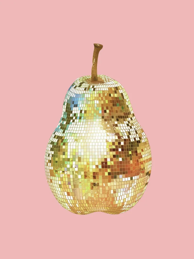 Pera, Disco Ball in frutta rosa pellicola backlit da Peaches Art Prints