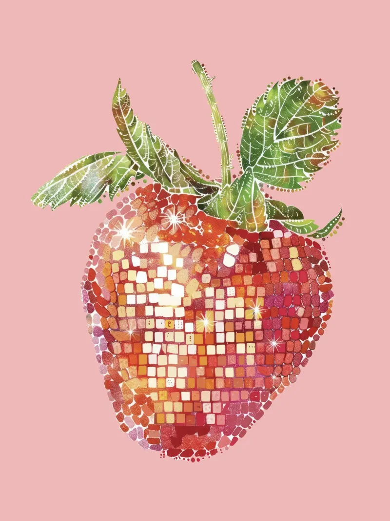 Fragola, Disco Ball in rosa - Frutta alluminio dibond da Peaches Art Prints