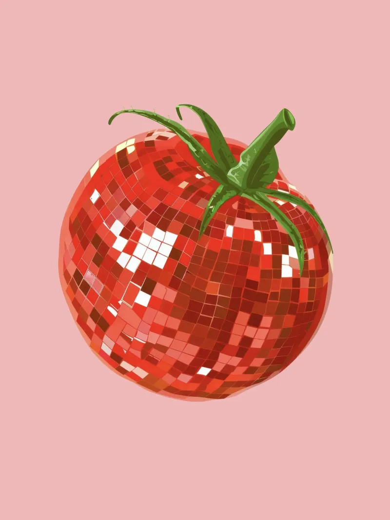 Tomato, Disco Ball in Pink canvas met Baklijst van Peaches Art Prints