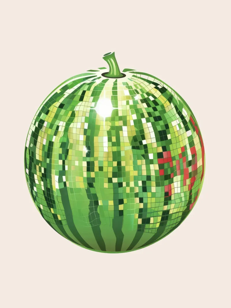 Wassermelone, Disco Ball Art Disco Frucht Leinwand mit Schattenfugenrahmen von Peaches Art Prints