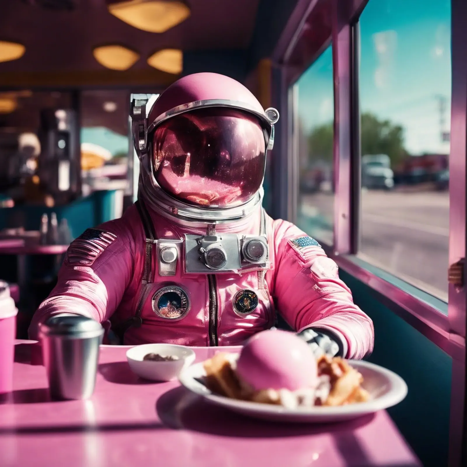 Pink Astronaut pellicola backlit da Flo Klein