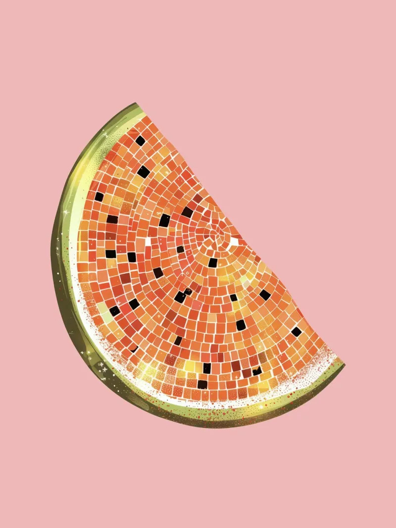 Fetta di anguria, palla da discoteca in rosa - Fruit Art poster da Peaches Art Prints