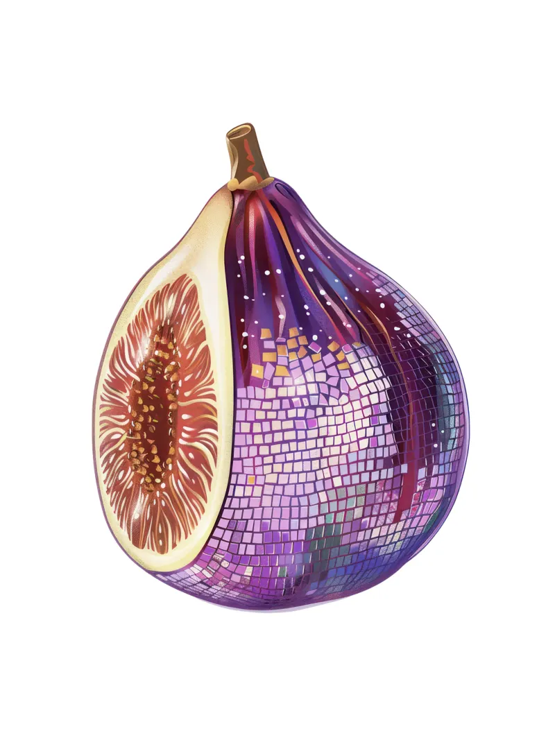 Fico, Disco Ball Art in bianco - Frutta pellicola backlit da Peaches Art Prints