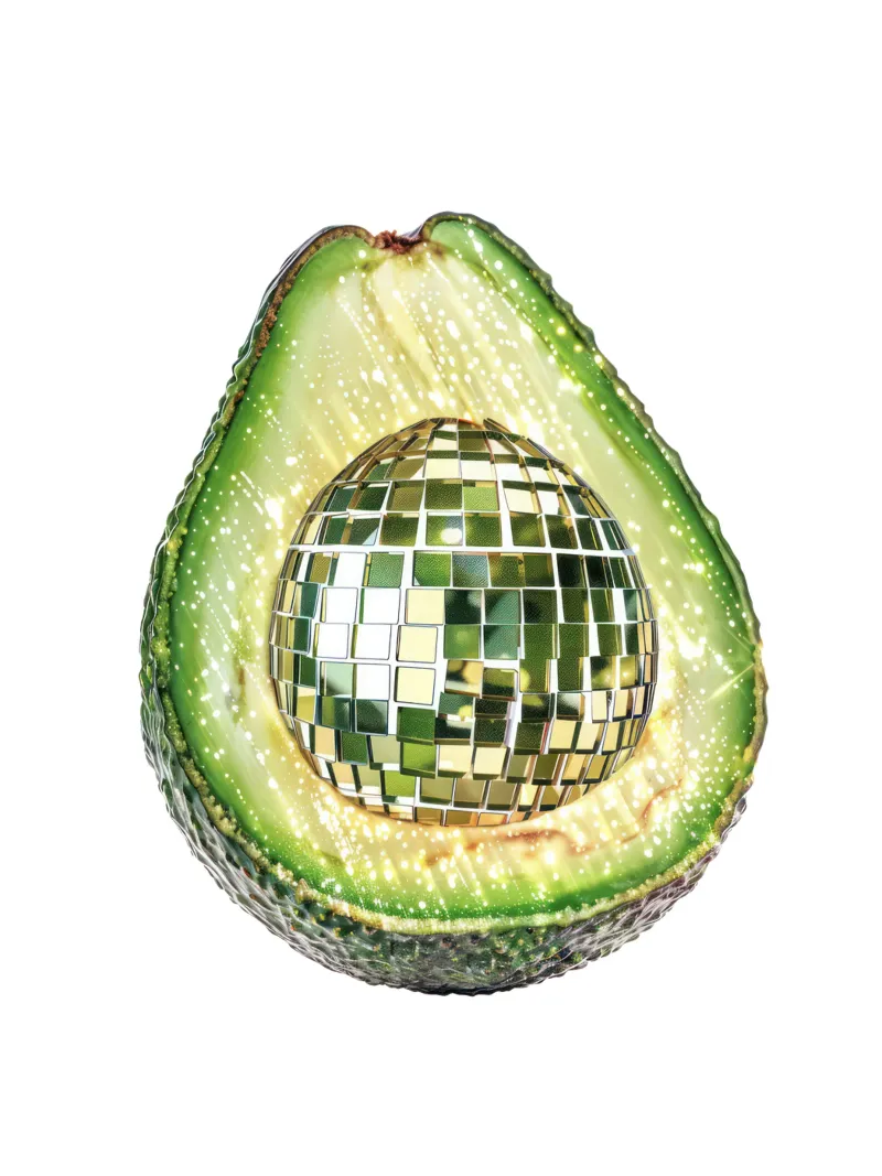 Palla da discoteca Avocado in bianco - Frutta pellicola backlit da Peaches Art Prints