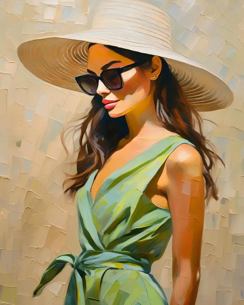 Donna in abito estivo verde pellicola backlit da Take Your Art BV