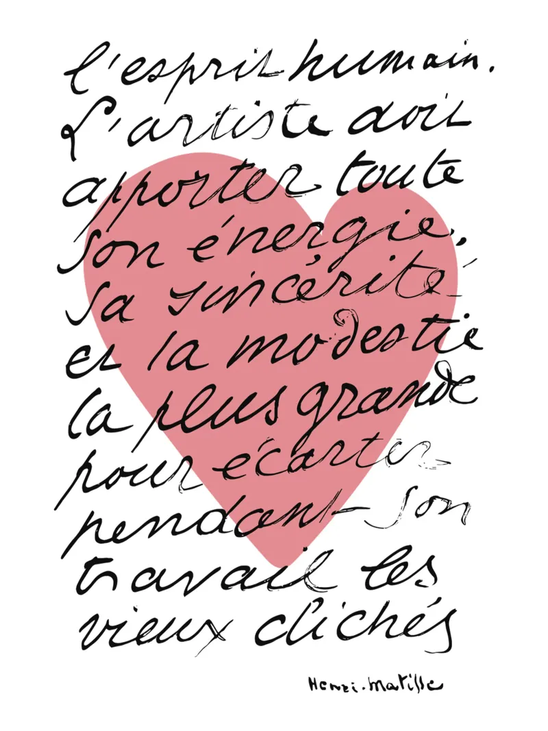 Henry Matisse Quote, Pink Heart Verve Print Love canvas met Baklijst van Peaches Art Prints