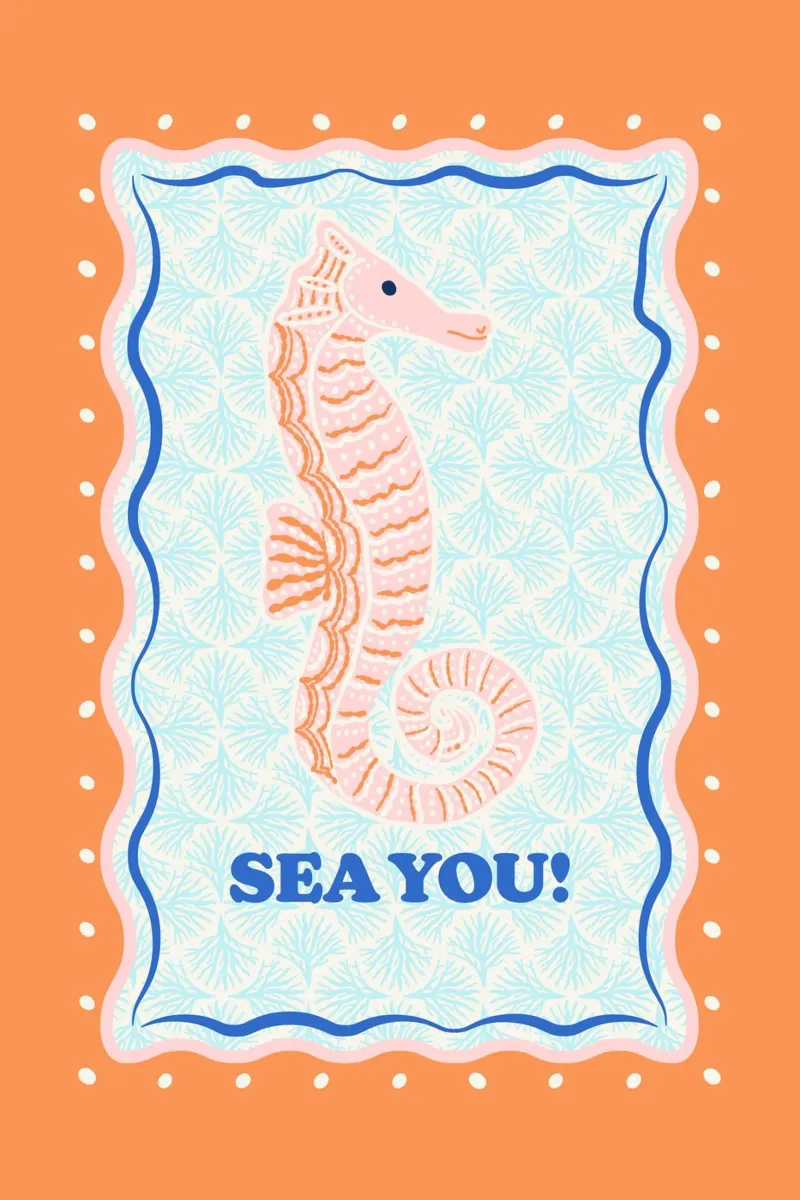 Sea You! Little Seahorse. poster with wooden frame by Studio Birchwood