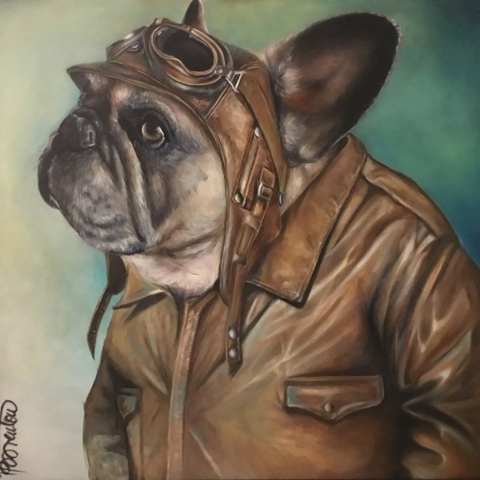Il bulldog aviatore poster con telaio in legno da HelenBarenton