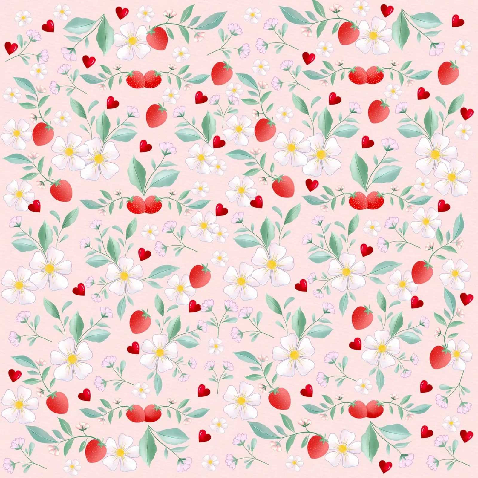 Motivo primaverile di fiori bianchi e fragole. Romantico. carta hahnemühle da CalliLetters