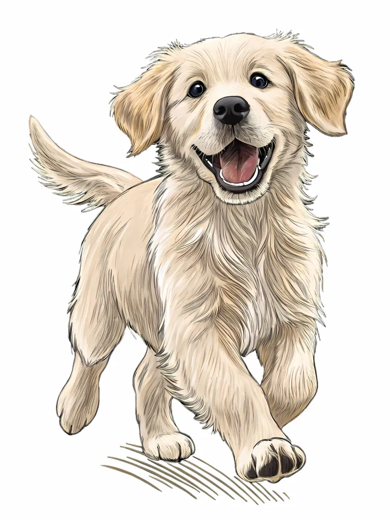 Ilustración de un perro Golden Retriever feliz metacrilato de flufftee