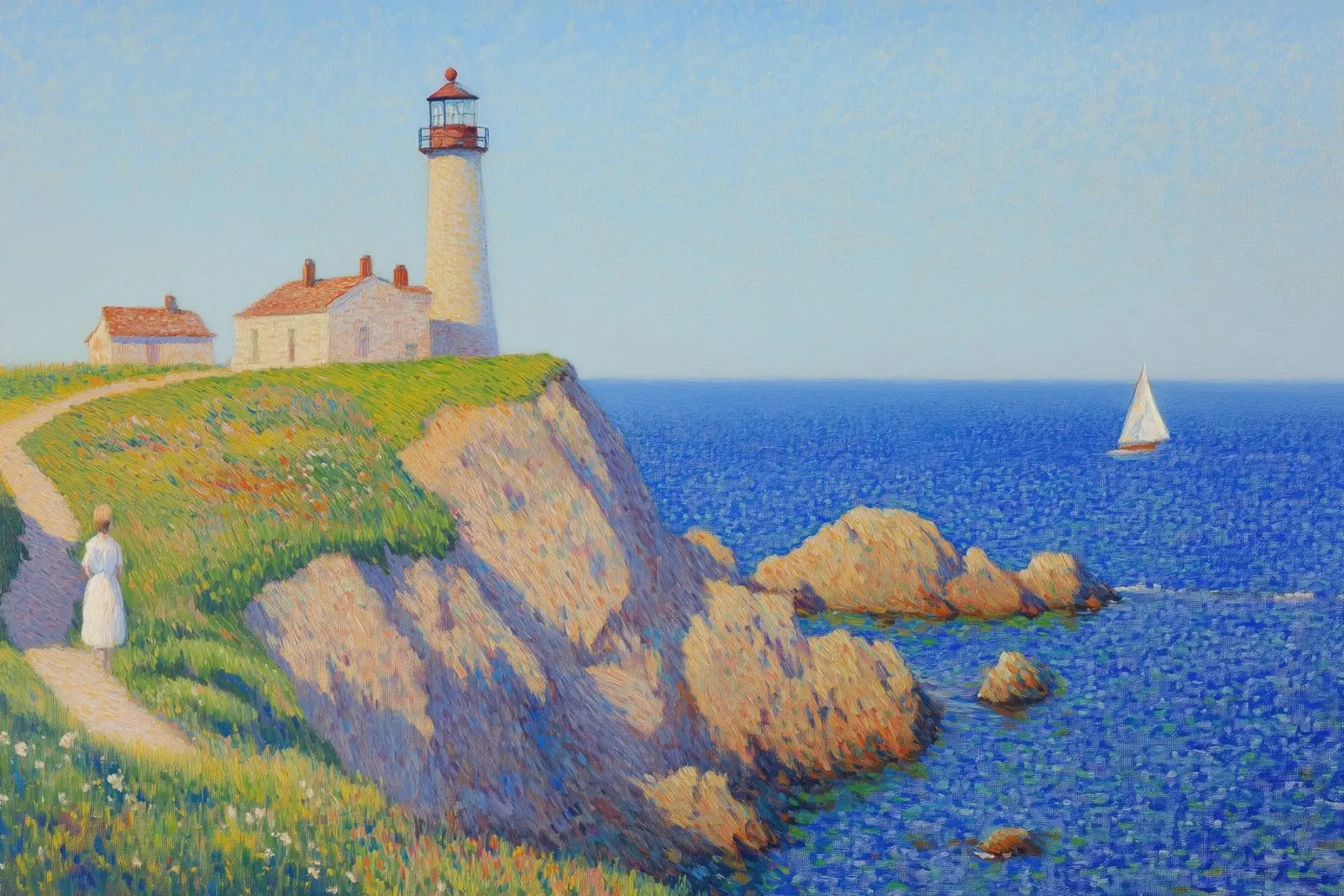The Lighthouse View canvas with Floater frame by Art Center