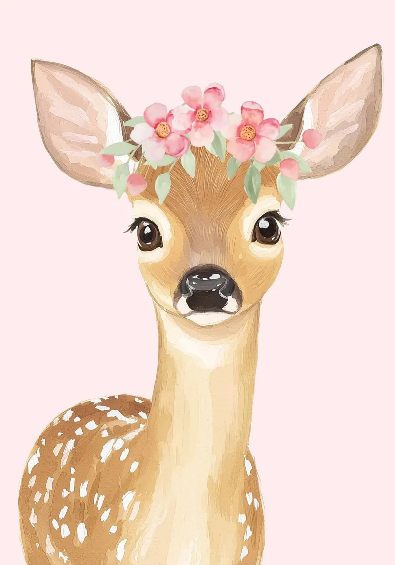 Deer Nursery Wall Art, Floral Deer Poster, Animal Wall Art acrylic glass by Little Lola