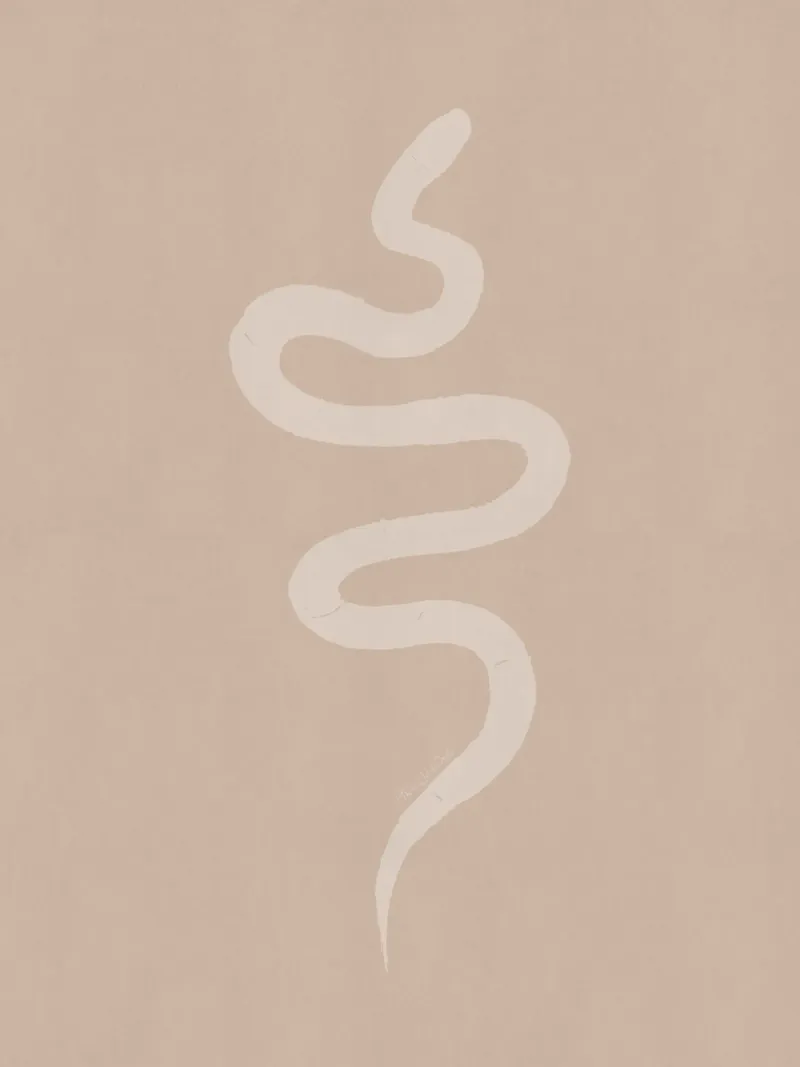 Boho Peach Beige White Snake - Minimalist Abstract Organic hahnemühle by This Wild Soul - Illustration