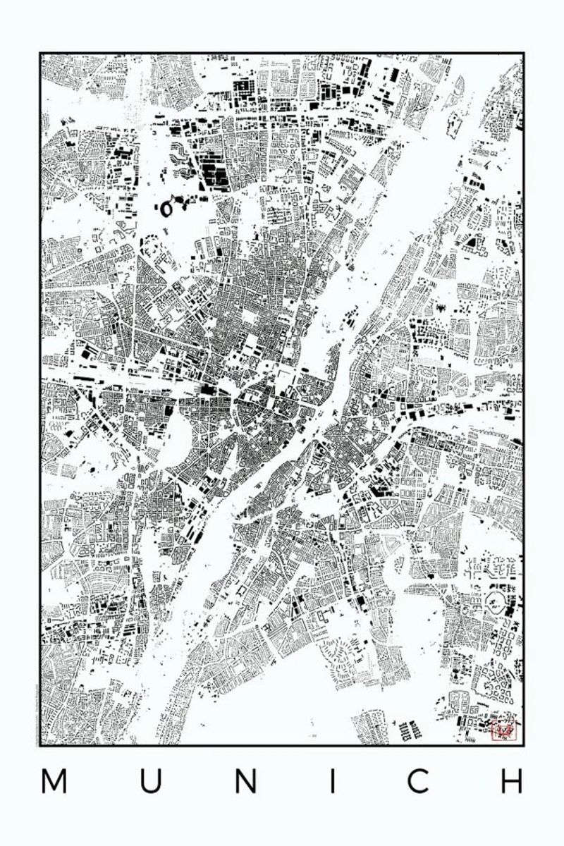 Munich Map Schwarzplan Poster von Hubert Roguski