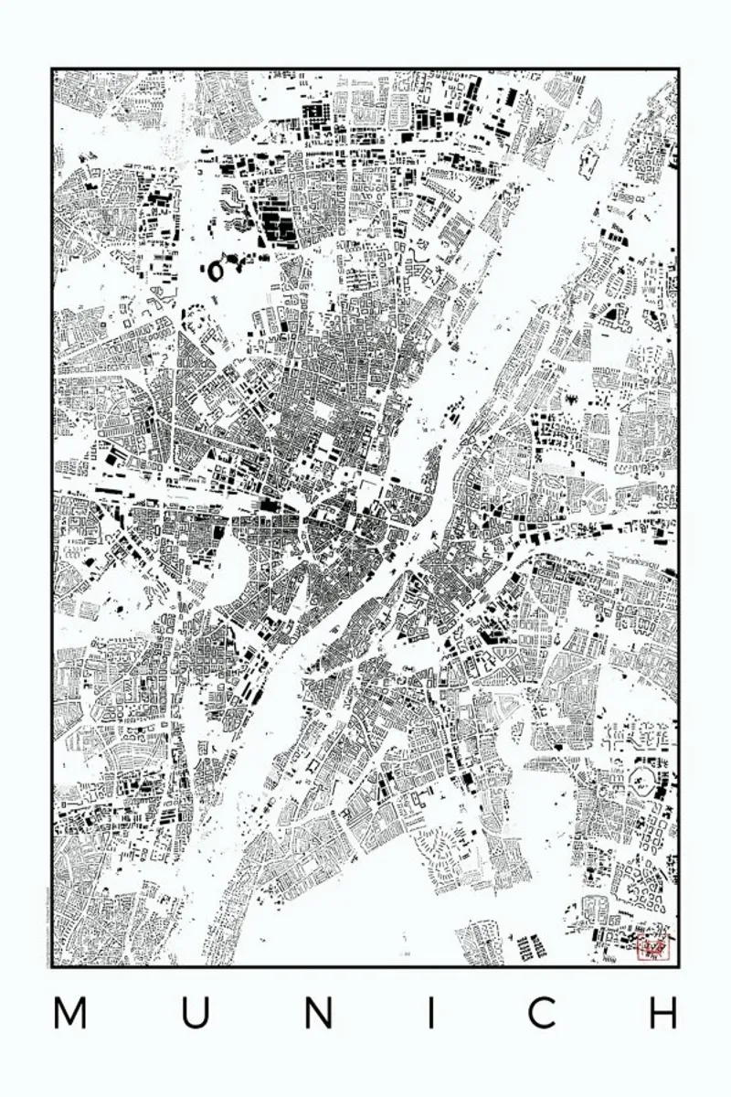 Munich Map Schwarzplan pellicola backlit da Hubert Roguski
