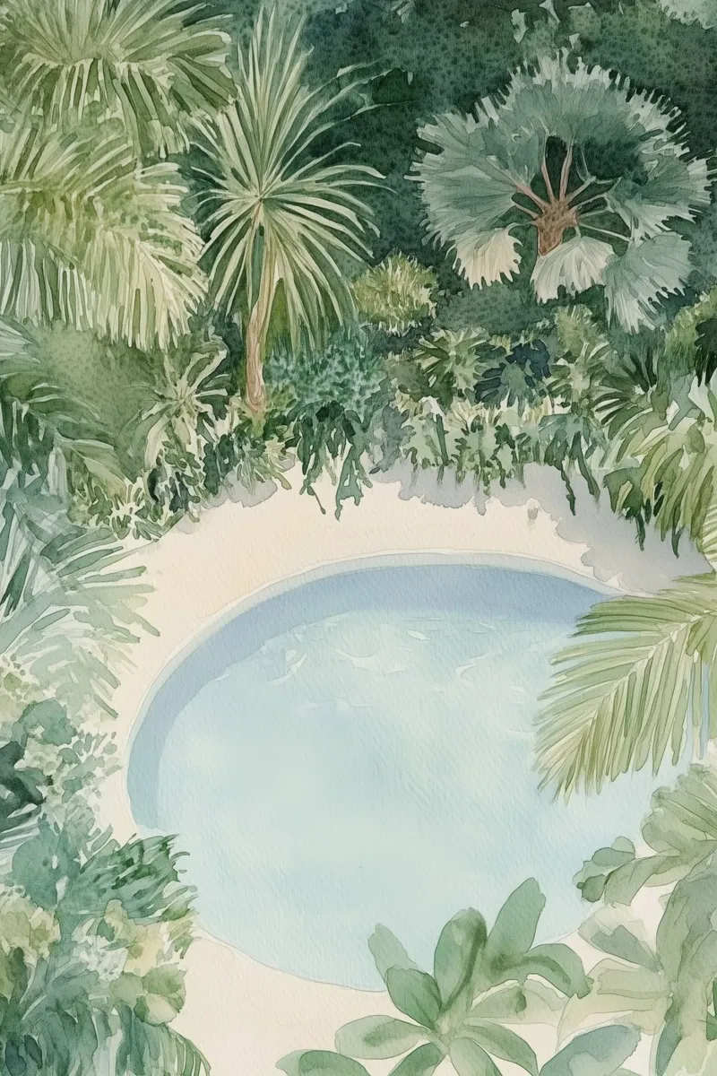 Oasi tropicale ad acquerello pellicola backlit da Melloi Art Print