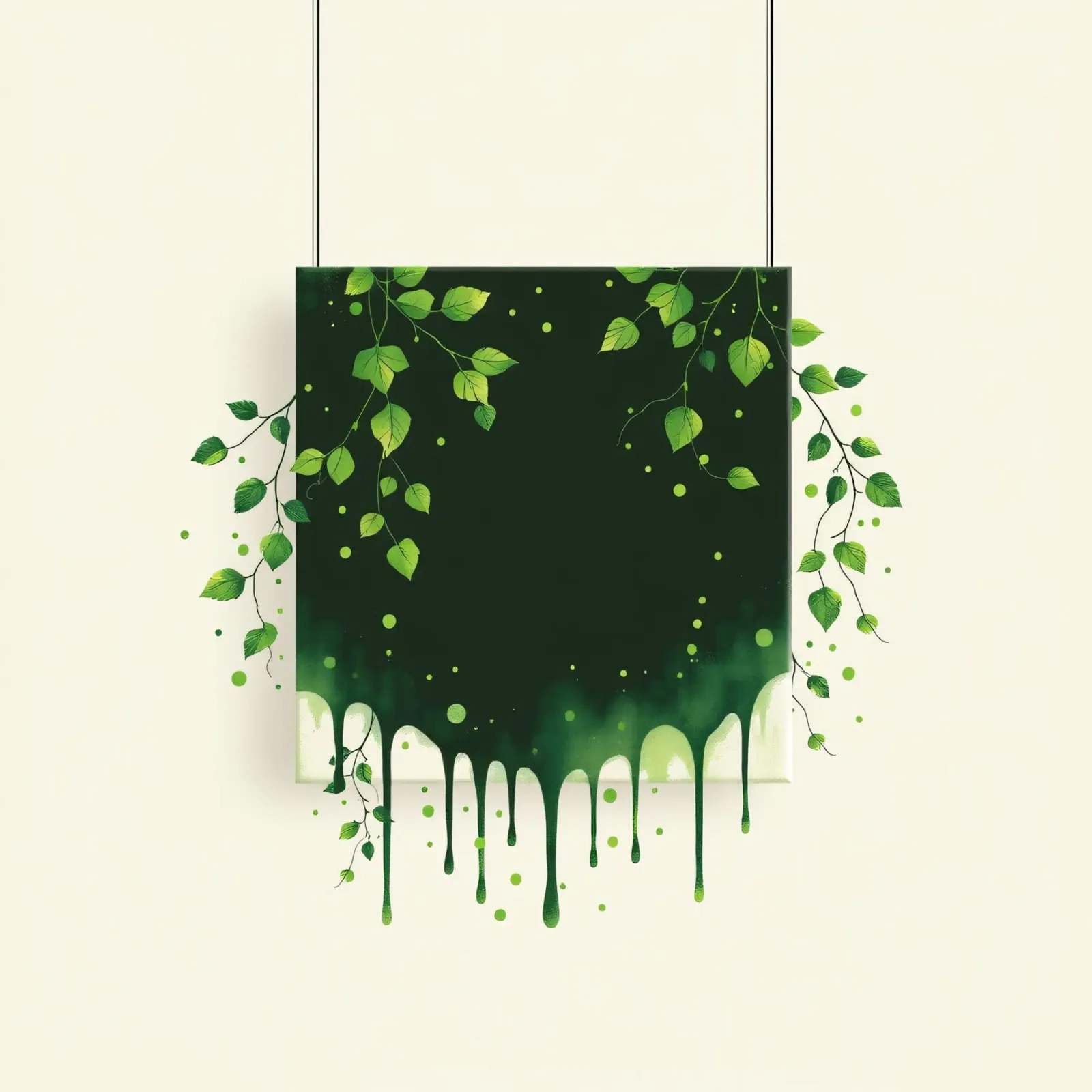 A green abstract art piece with dripping paint poster with plastic frame by DesignDoodle